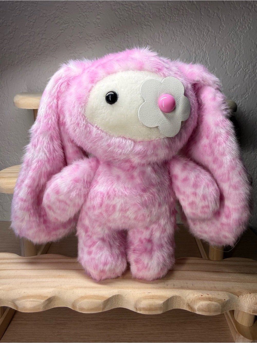 Pink leopard design Plush Bunny with Flower Eye - Keychain or Charm